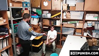 In the questioning room the security team busts a thiefs ass