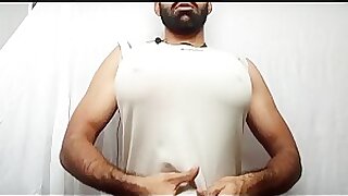 muscle hunk flexing huge pecs/breast/manboobs