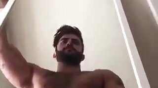 Cute hairly hunk jerk off in shower and taste own cum