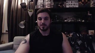 He jerks off his small bushy dick