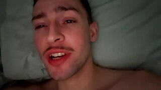 He has a huge bushy jungle of pubes while jerking off his cock