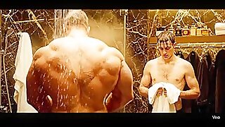 Colossal Muscular Boss in Luxury Locker Room – Frail Young Assistant Observes