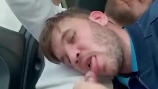 Wero sucking a Wero's cock in his car until he cums and tastes all his cum.