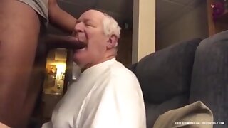 Nursing home patient giving head to aide.