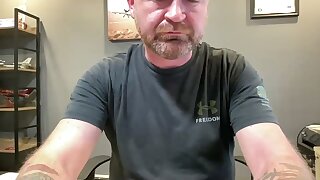 He jerks off his bulge through his pants and then flashes his nice ass standing up