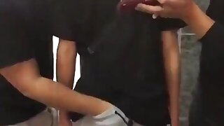 Touching his mate's dick in public and then WHIPPING OUT his cock for the world to se