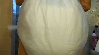 My lovely Jewish girlfriend made potty for 7 days in a plastic container. I licked her anus clean each time like a good boy. Put in my diaper and two more diapers,plastic pants and romper and enjoyed.