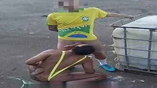 Fag takes big young latino cock up the ass outdoors