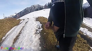 White snow and white cum in the mountains&period; In the middle of the hiking trail I just had to take out my cock and jerk it off until I came&period;