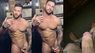 stud fitness instructor cumming in the mirror