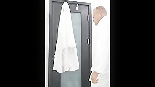 Muscle Daddy takes off his white bathrobe