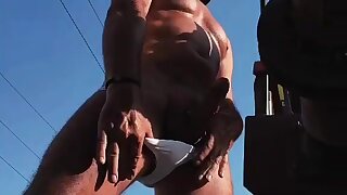 Masked gay biker cumshot