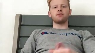 Ginger lad wanks his cock