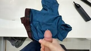Hairy 18 yo gooner bro nuts on his cum stained undies