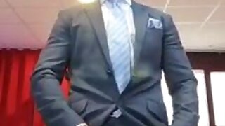 Is he just wanking or recruiting you in the loo ? Testing your oral s... maybe...