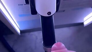Guy with a foreskin cumming on gas pump