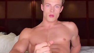 Good looking muscular guy jacking off