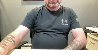 He shows off his ass doggy and fingers it in the home office